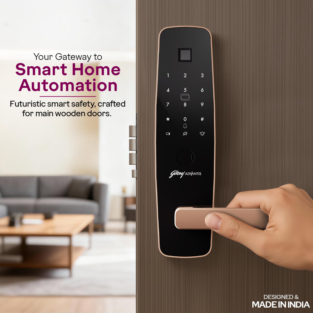 Godrej Smart Lock | Made in India Digital Lock for Main Door I Advanced & Highly Secure|9 in 1 Access|NFC,Smart Watch,BLE Remote,Wi-Fi,Fingerprint | Rose Gold I 3Yr Warranty 